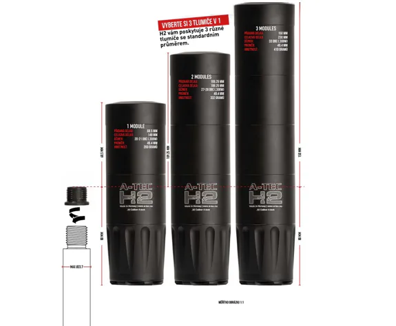Tlumič A-TEC model H2 - 3 modulový pro ráže do .338 (8,5mm)