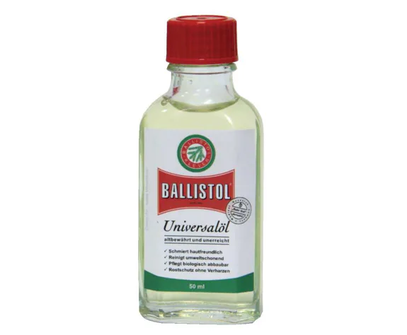 Olej Ballistol 50 ml v lahvičce – univerzální olej pro zbraně, kůži, dřevo a kov