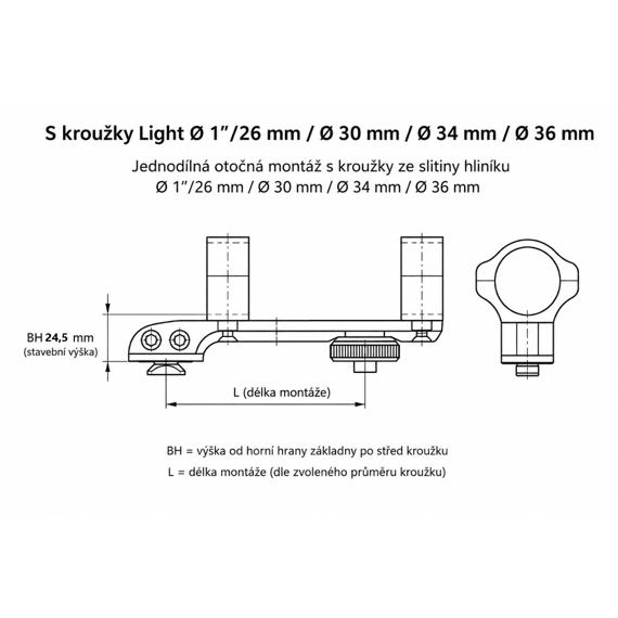 Montáž Recknagel Schwenk 30 mm, BH 24,5 mm pro termovizní a digitální zaměřovače